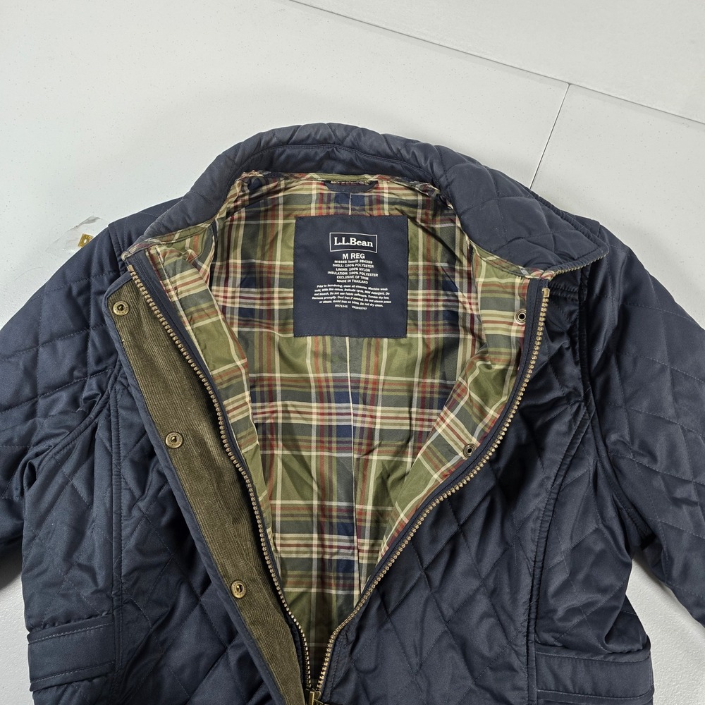 LL Bean Navy Blue Quilted Riding Jacket Plaid Lined Womens Medium Regular 284359 - Picture 5 of 7